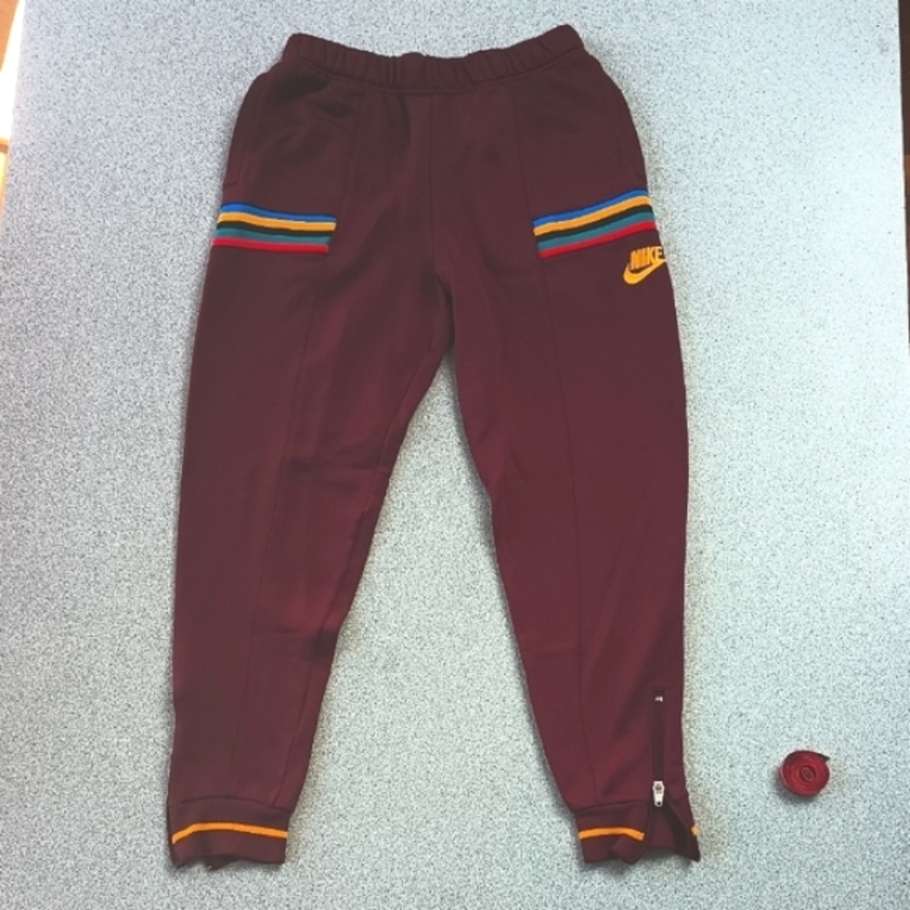 Nike Burgundy Joggers with Colorful Stripes